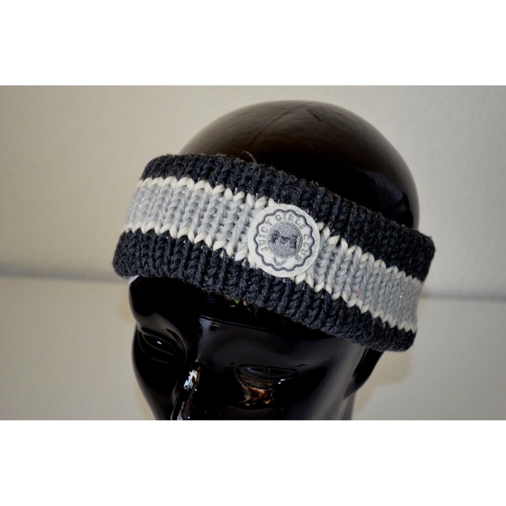 Juicy Couture Preppy Winter Headband Wool Gray Black Girls Club Patch One Size